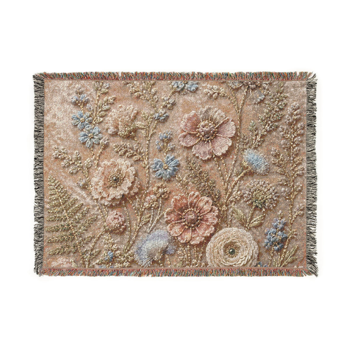 Pressed Velvet Garden Woven Cotton Blanket, Floral Wedding Throw, 60 x 80