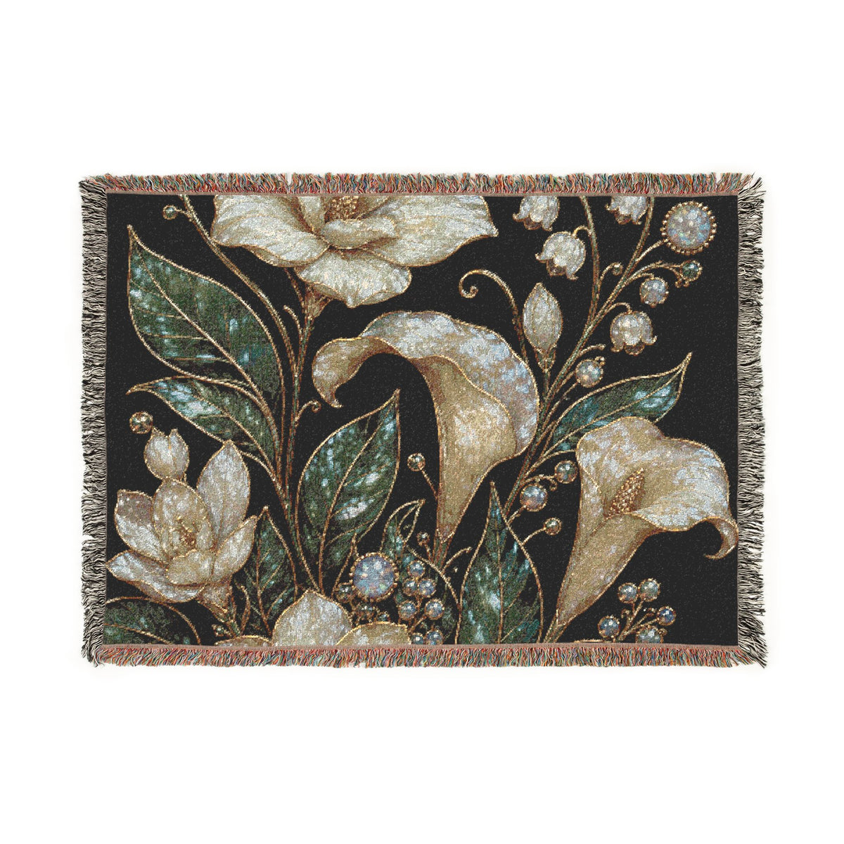 Pearl Conservatory Woven Cotton Blanket, Floral Wedding Throw, 60 x 80