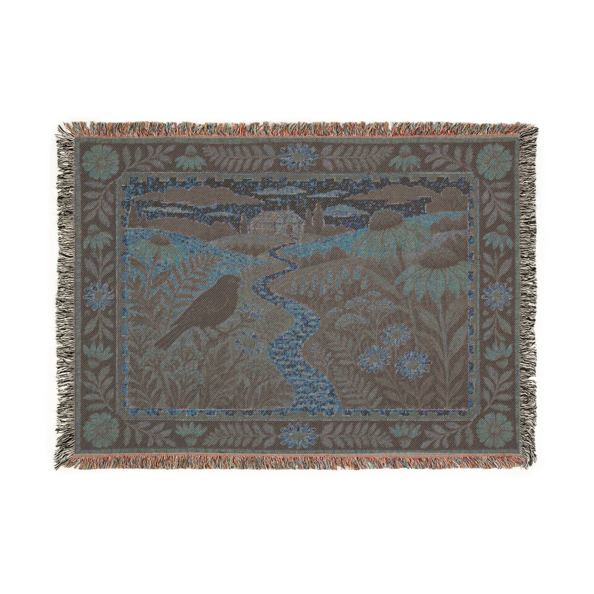 Floral Woven Throw Blanket, Arts and Crafts Wildflower Meadow
