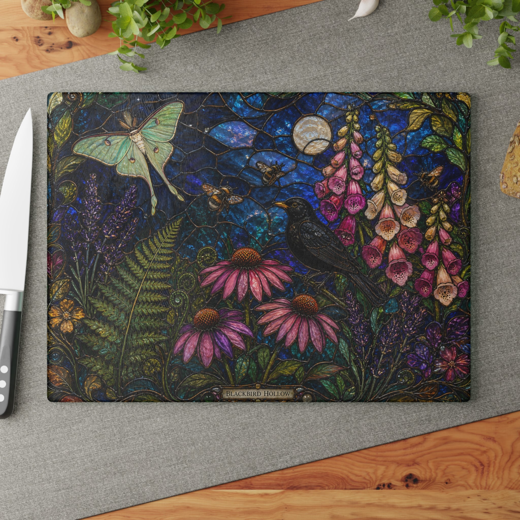 Stained Glass Cutting Board, Wildflower Garden Kitchen Decor