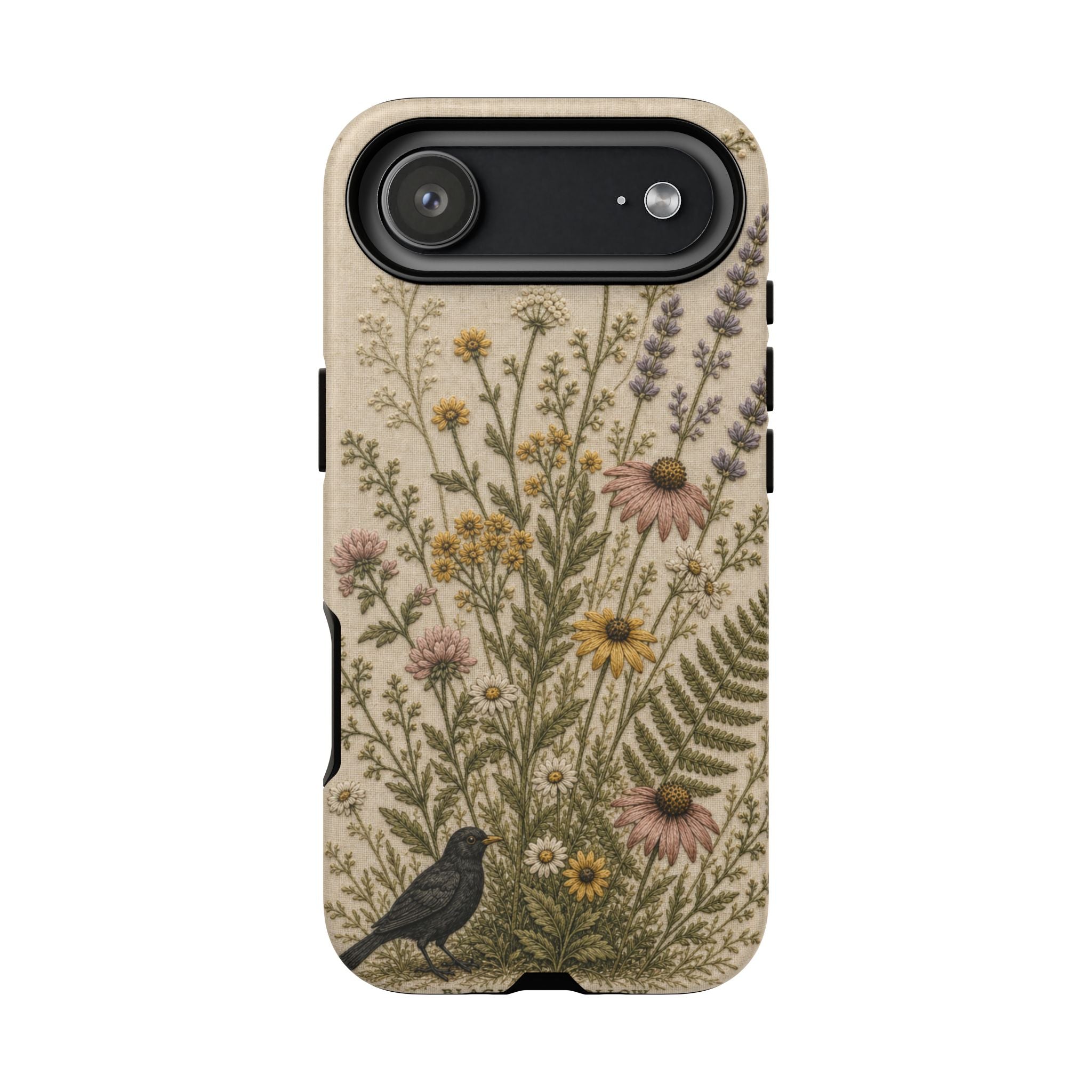 Floral Matte iPhone Case for iPhone 15–17, Embroidered Meadow