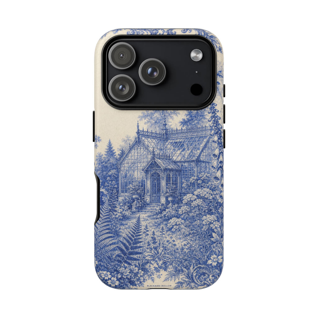 Blue Botanical iPhone Case for iPhone 15–17, Cobalt Greenhouse