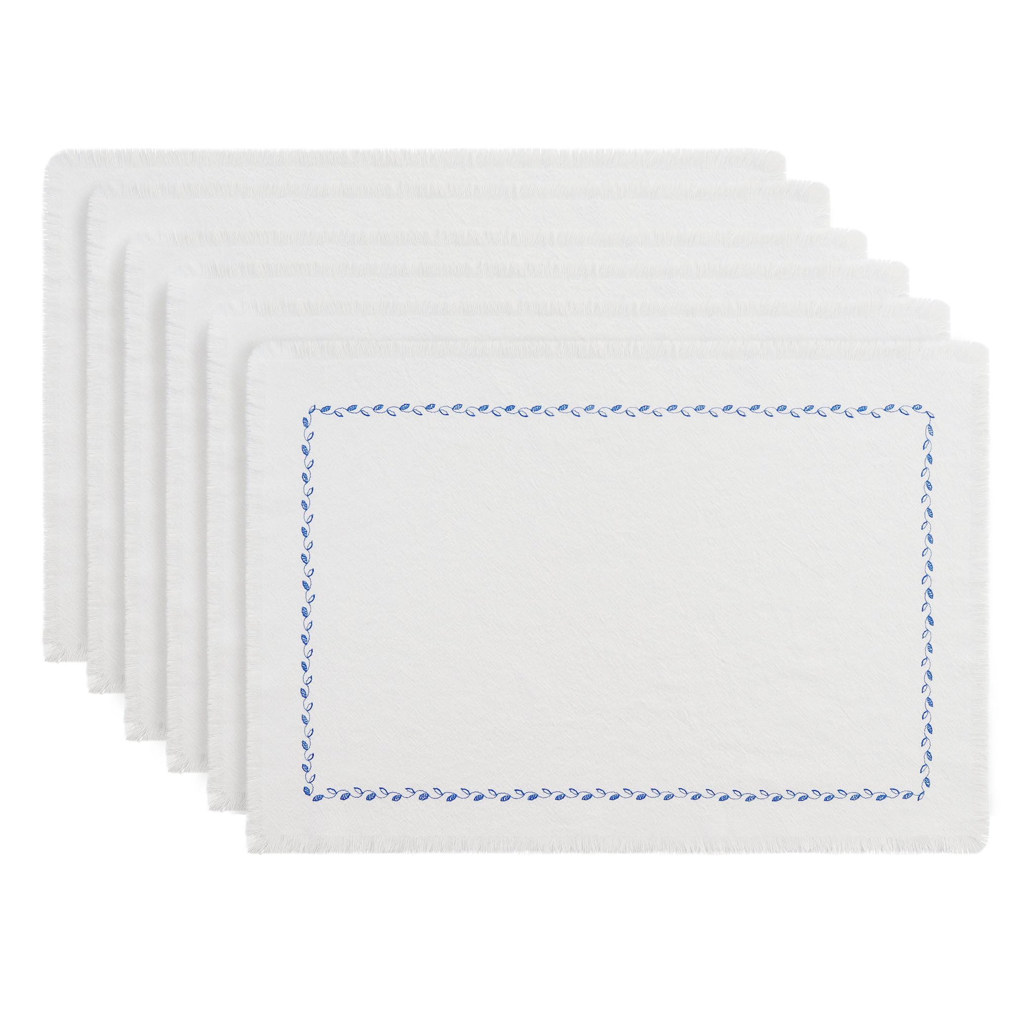 Embroidered Cotton Placemats — White with Tassels (Set of 6)
