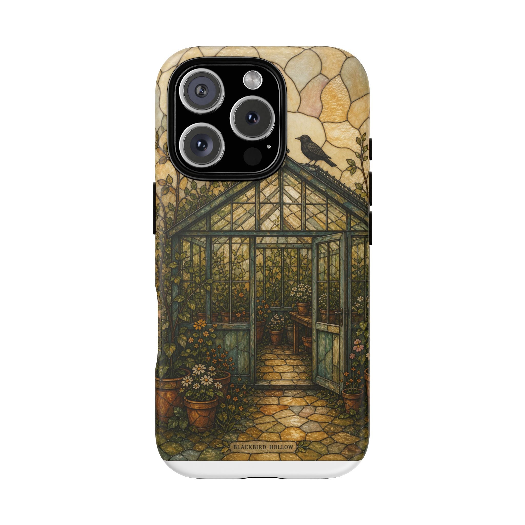 Stained Glass iPhone Case for iPhone 15–17, Botanical Greenhouse