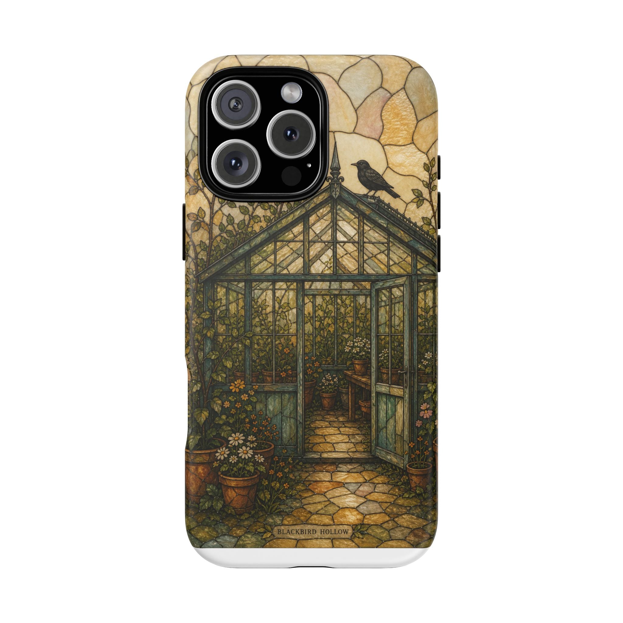 Stained Glass iPhone Case for iPhone 15–17, Botanical Greenhouse