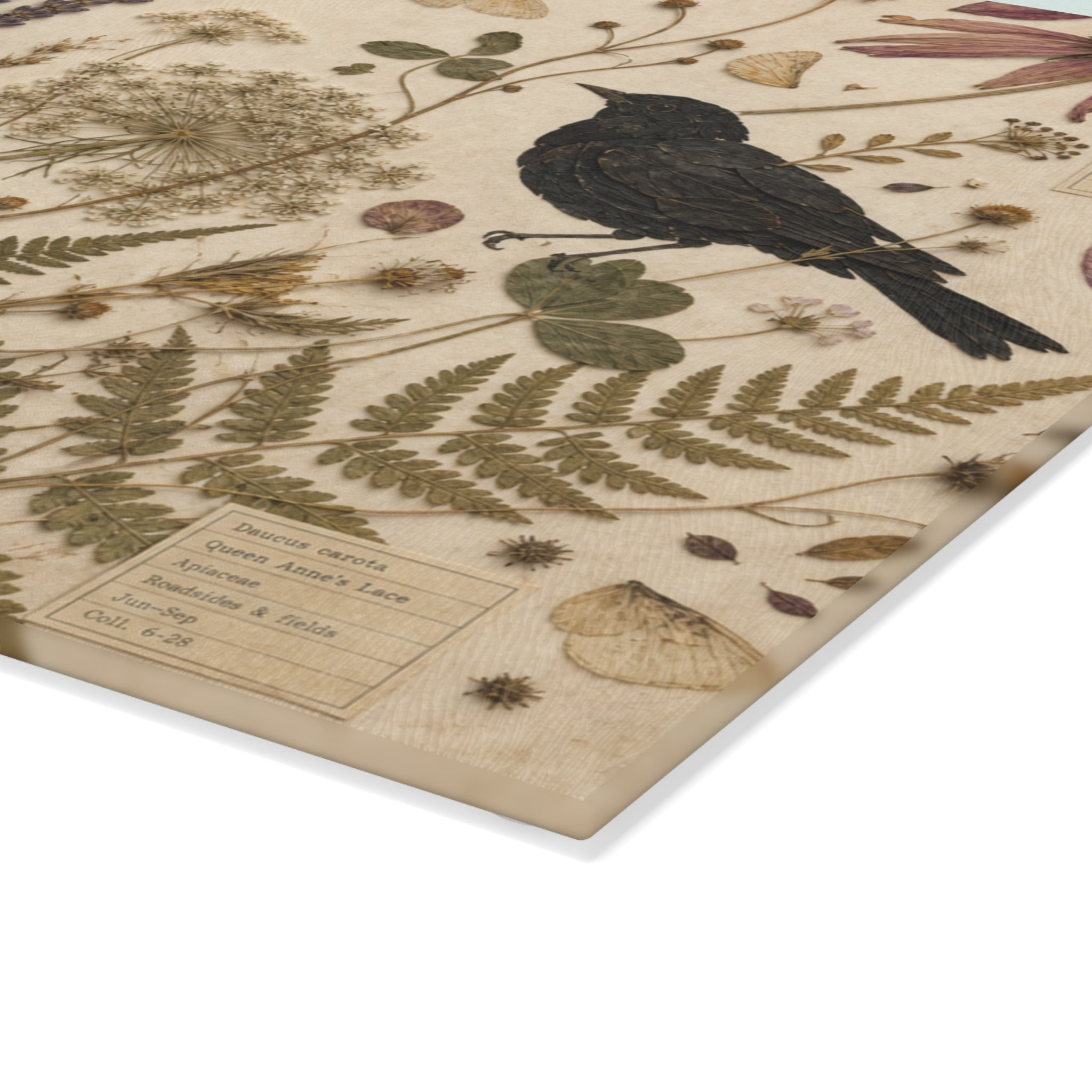 Botanical Glass Cutting Board, Pressed Wildflower Herbarium Design