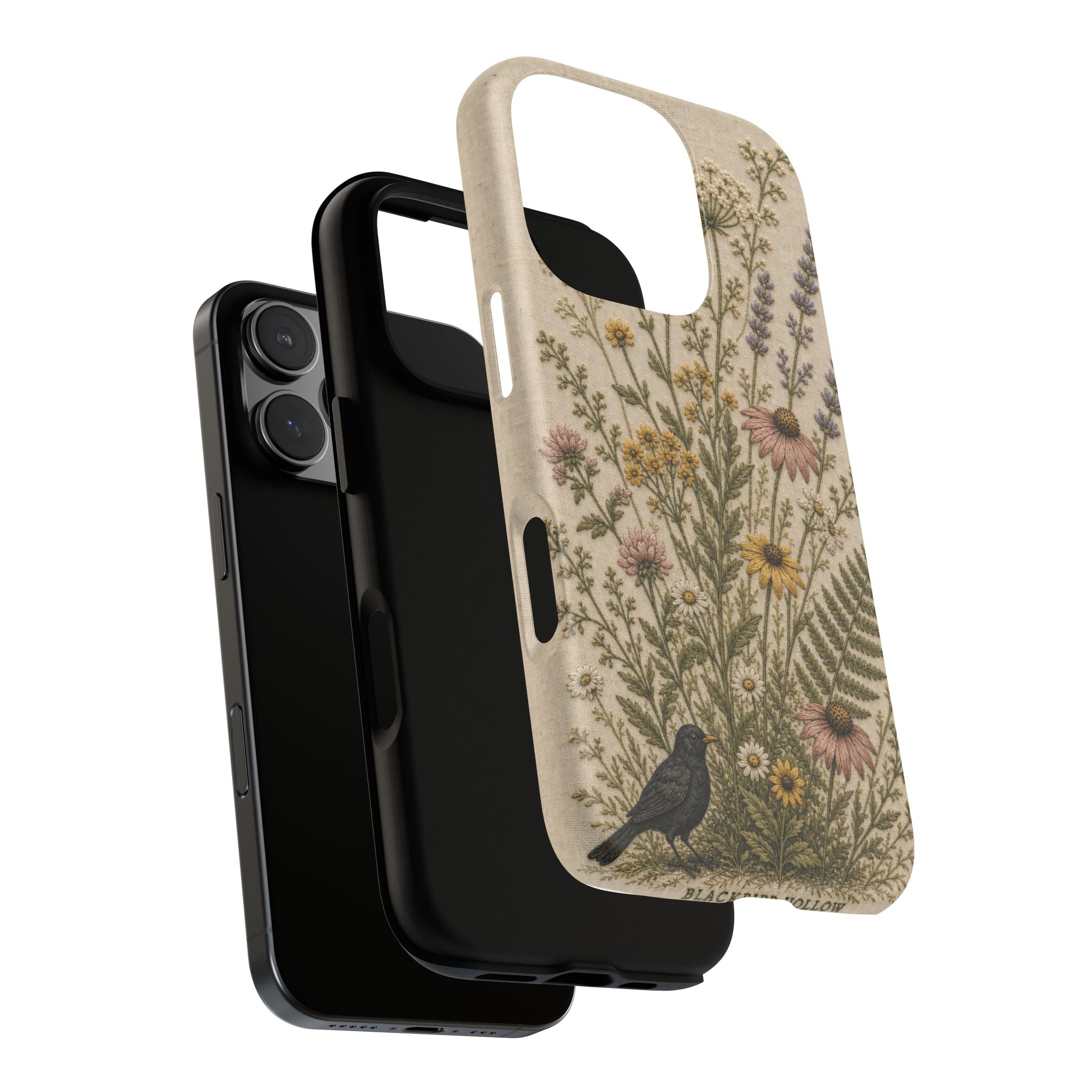 Floral Matte iPhone Case for iPhone 15–17, Embroidered Meadow