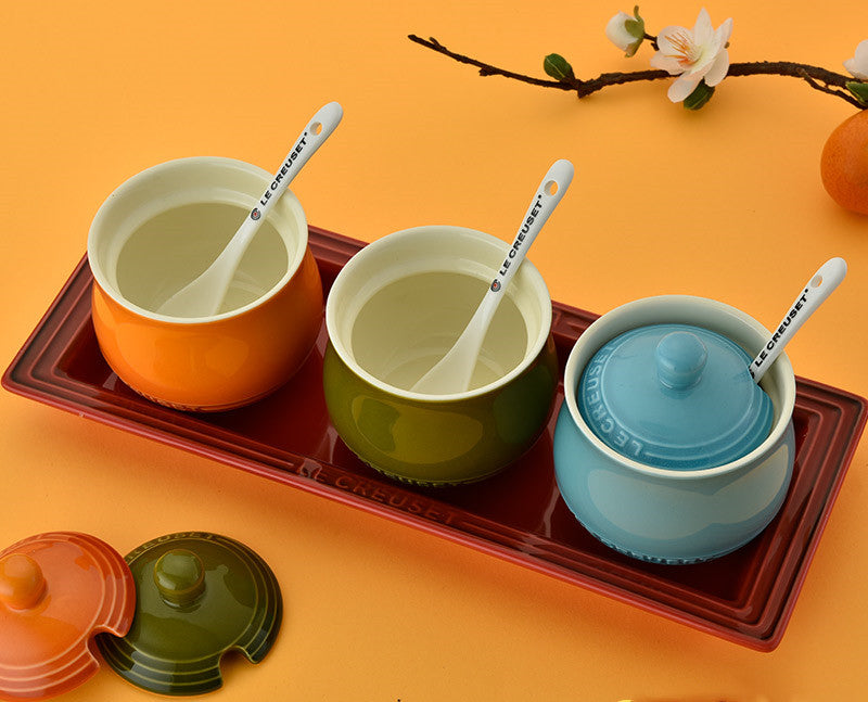 Stoneware Spice Jar Set with Spoons