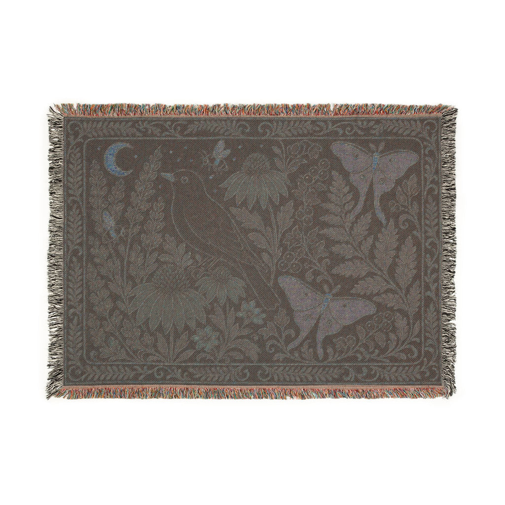 Botanical Woven Throw Blanket, Cloisonné Night Garden Tapestry