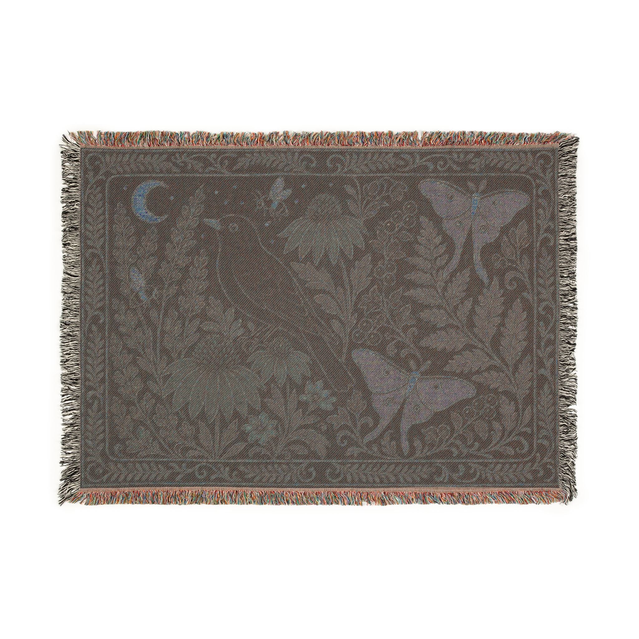 Botanical Woven Throw Blanket, Cloisonné Night Garden Tapestry