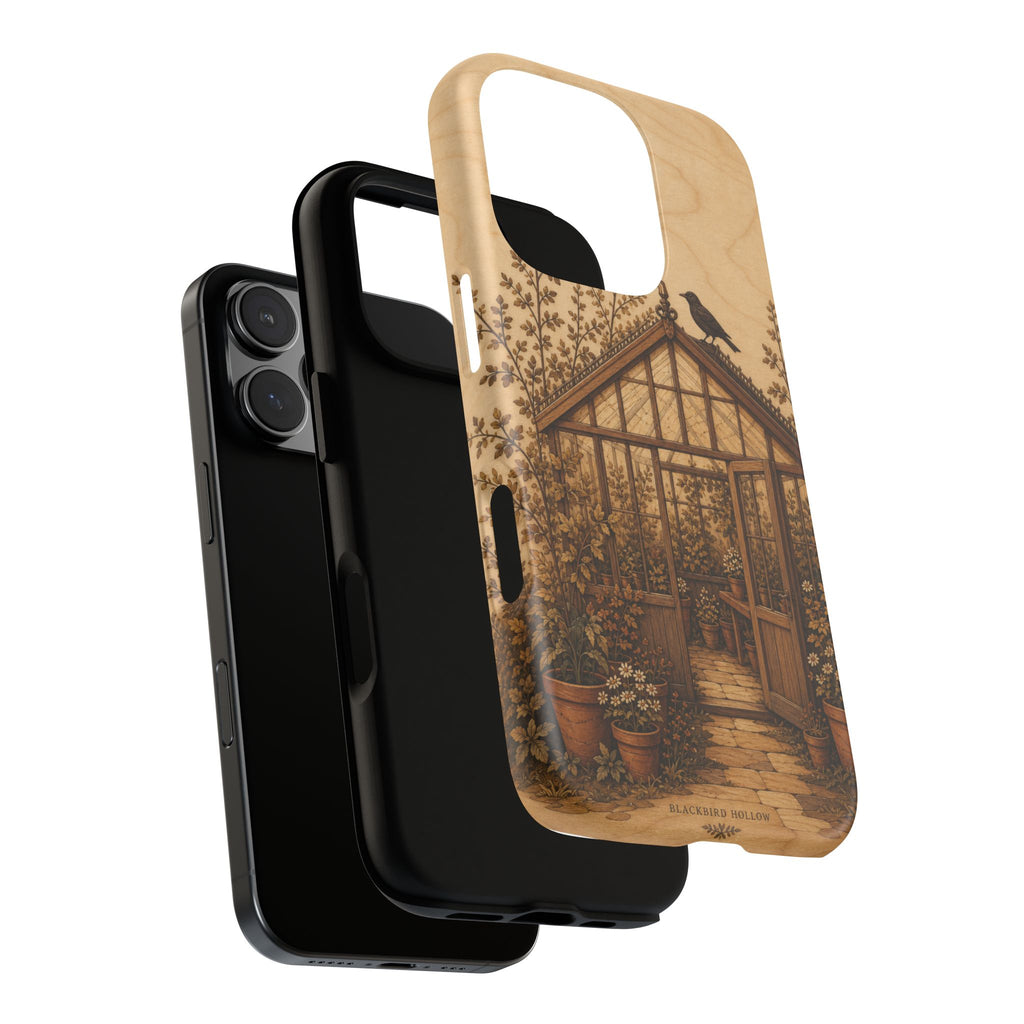 Botanical iPhone Case for iPhone 15–17, Wood Marquetry Greenhouse