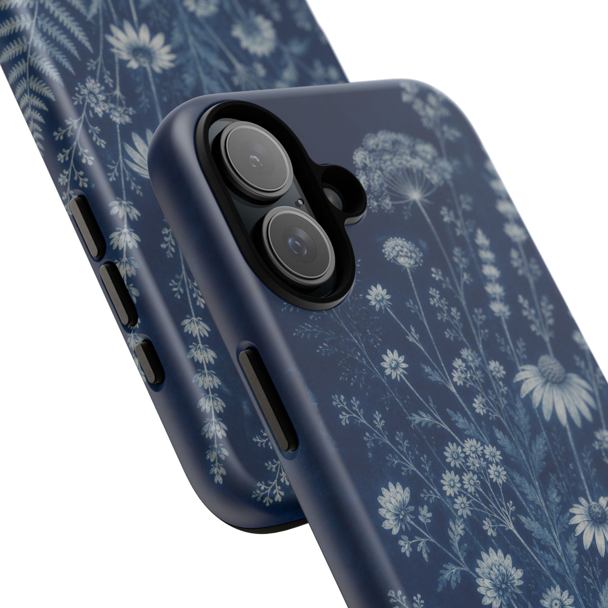 Blue Botanical iPhone Case for iPhone 15–17, Cyanotype Wildflowers