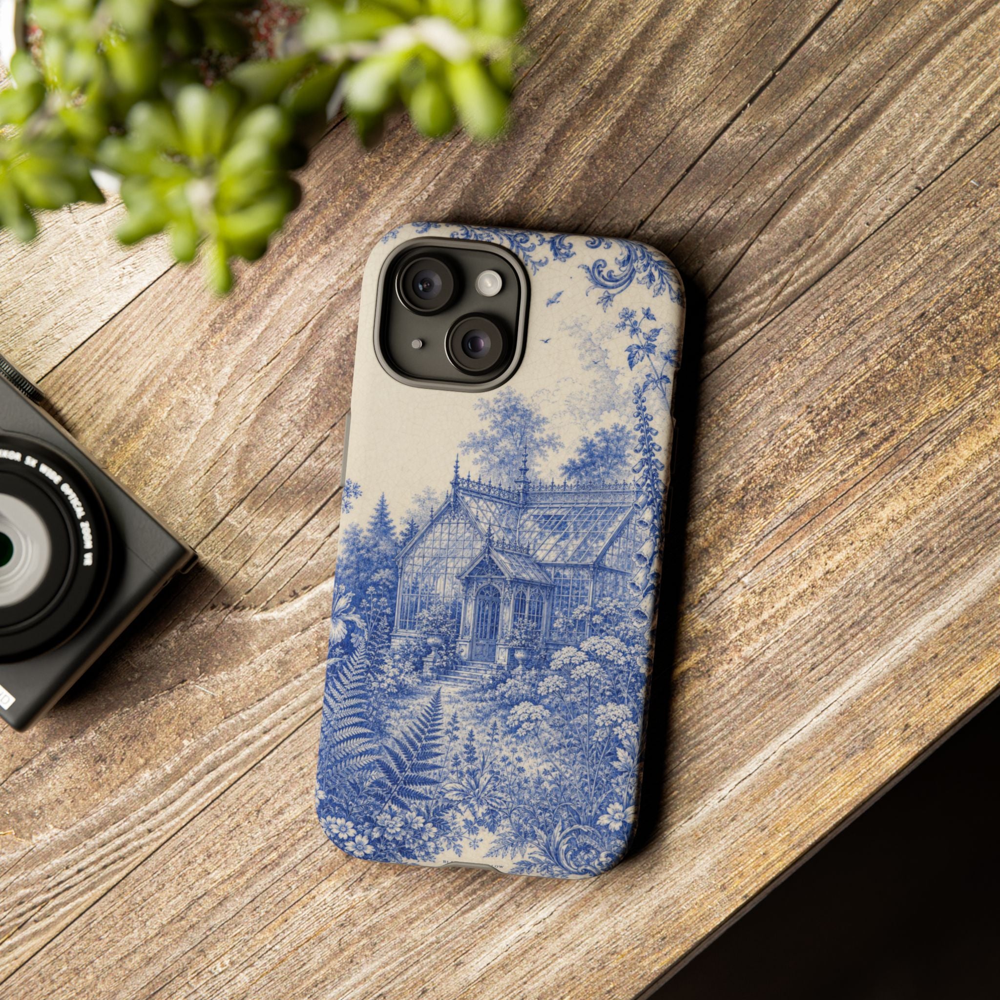 Blue Botanical iPhone Case for iPhone 15–17, Cobalt Greenhouse