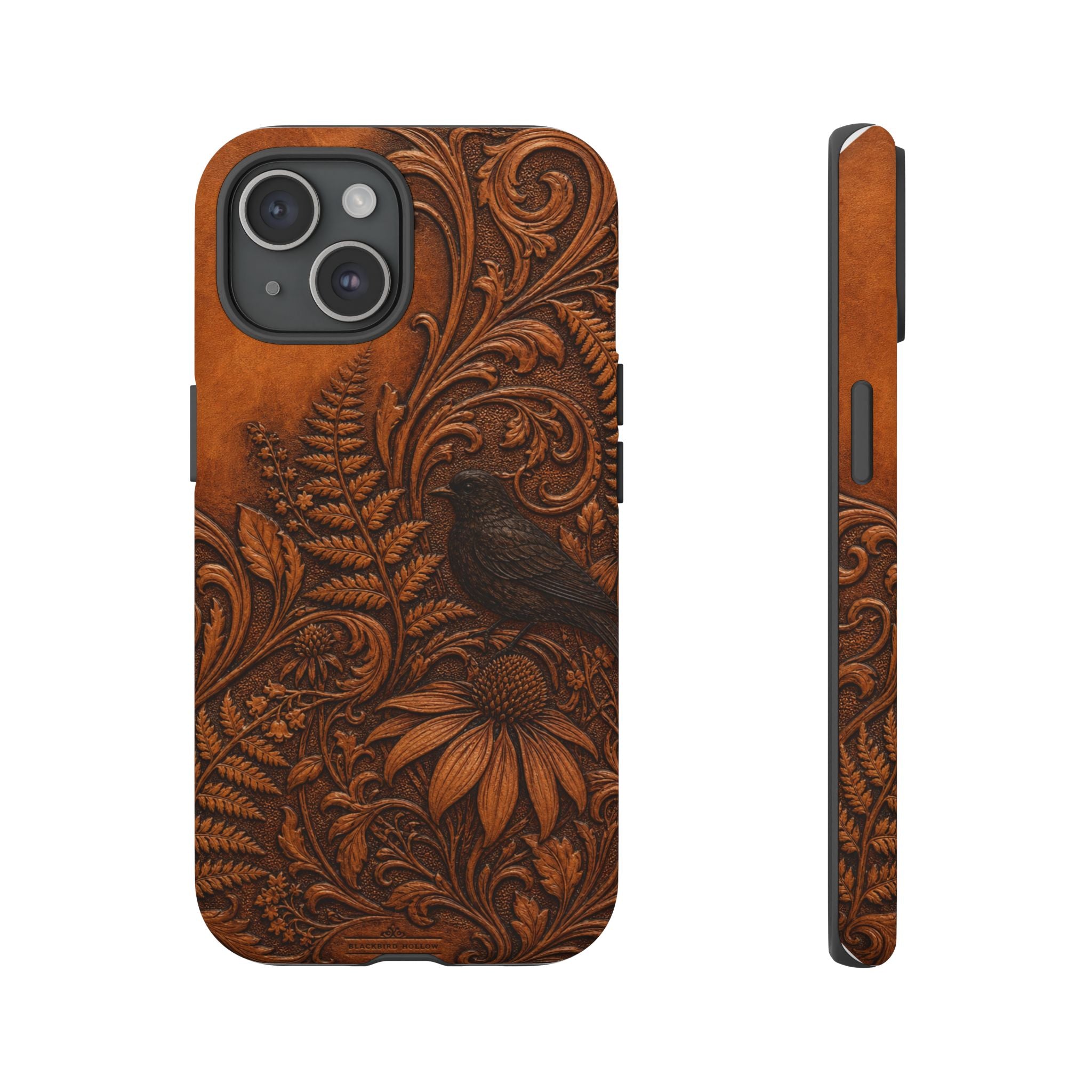 Floral Matte iPhone Case for iPhone 15–17, Tooled Leather Look