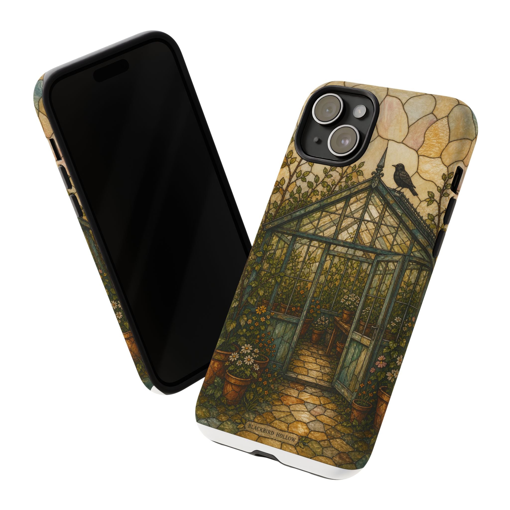 Stained Glass iPhone Case for iPhone 15–17, Botanical Greenhouse
