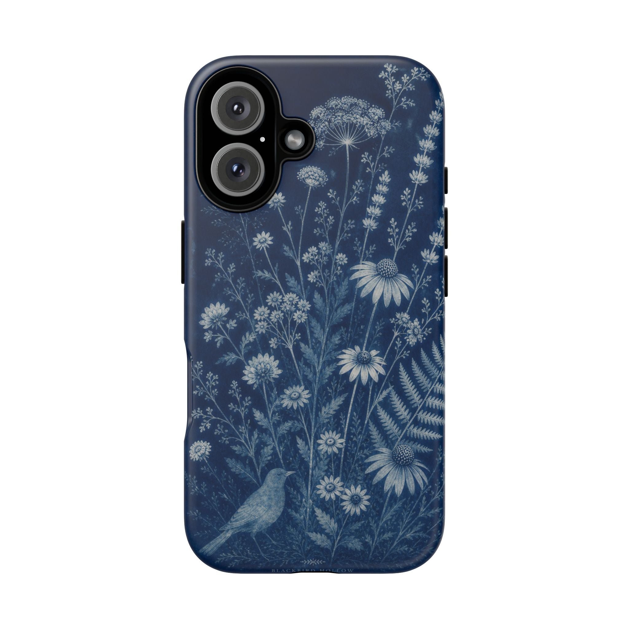 Blue Botanical iPhone Case for iPhone 15–17, Cyanotype Wildflowers