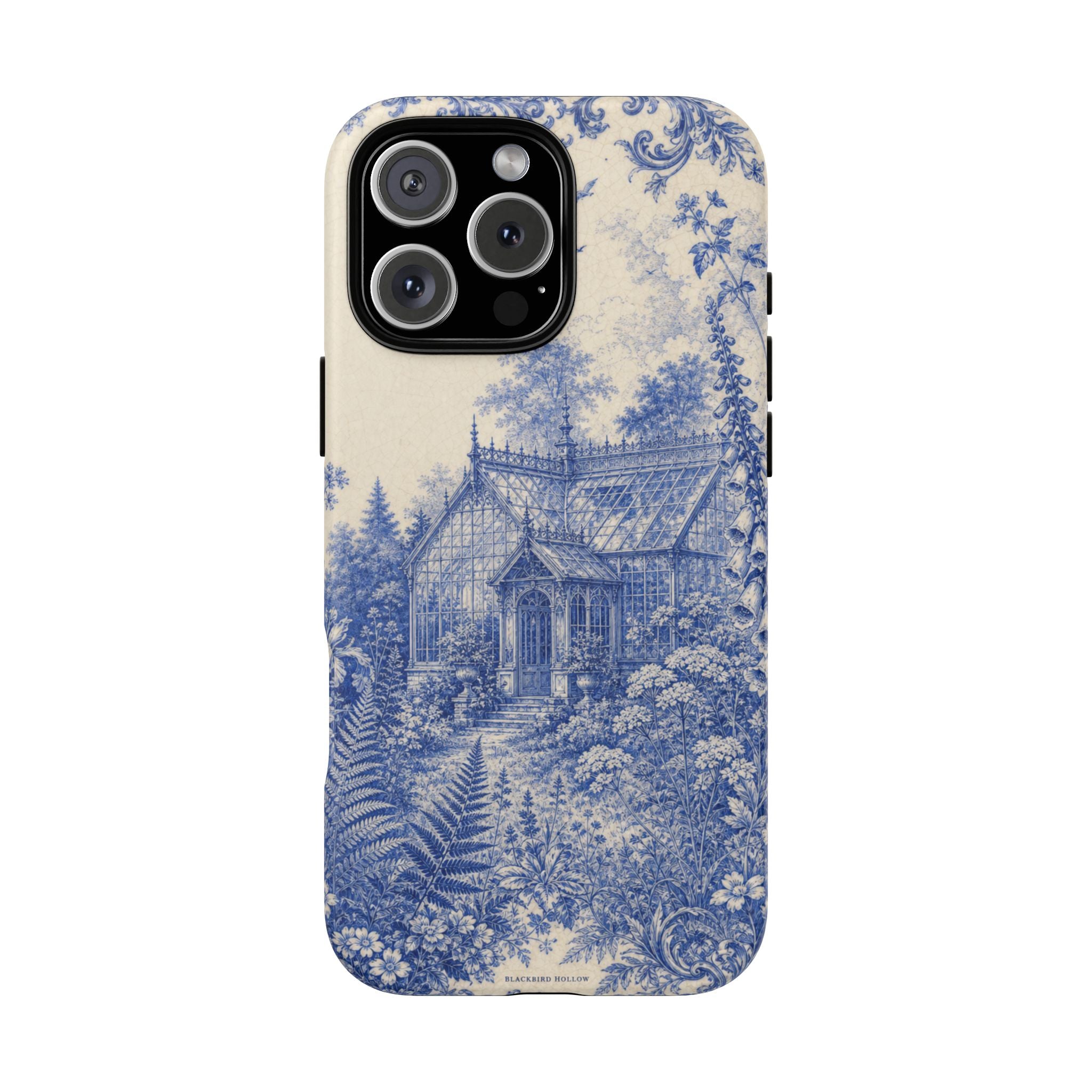 Blue Botanical iPhone Case for iPhone 15–17, Cobalt Greenhouse