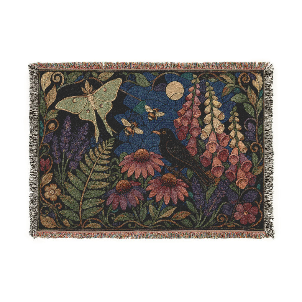 Botanical Woven Throw Blanket, Stained Glass Wildflower Tapestry
