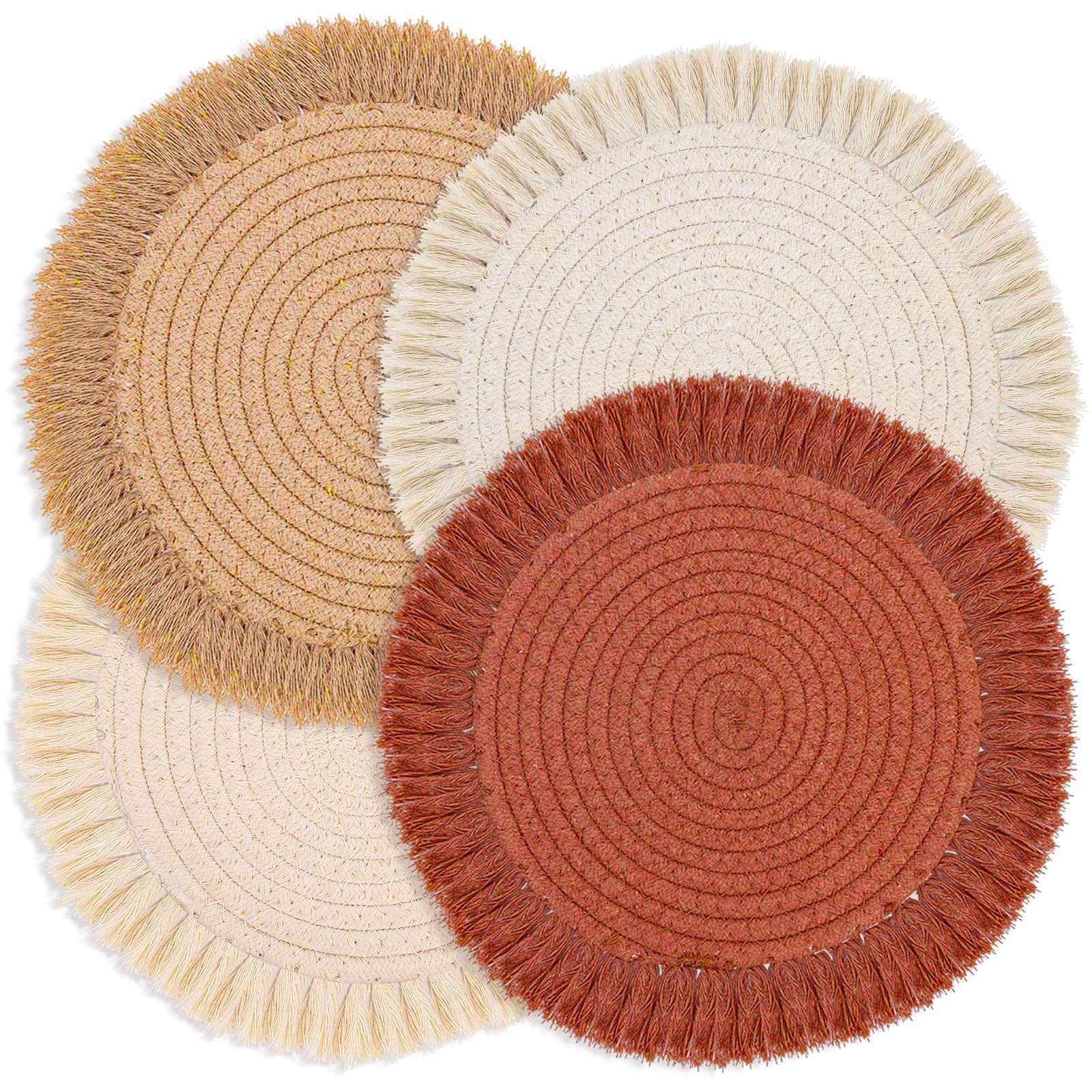 Macramé Cotton Placemats — Round (Set of 4)
