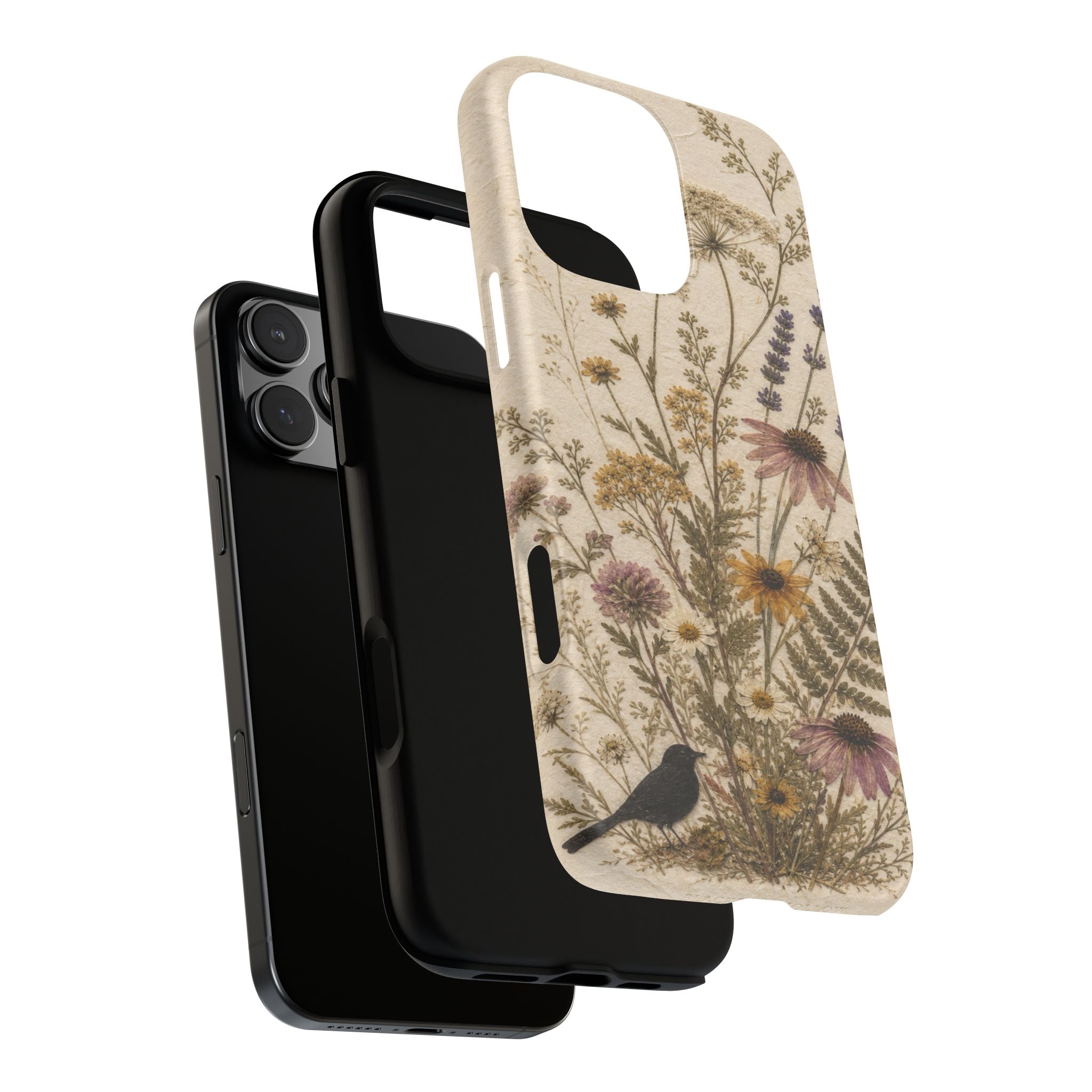 Pressed Flower iPhone Case for iPhone 15–17, Wildflower Herbarium