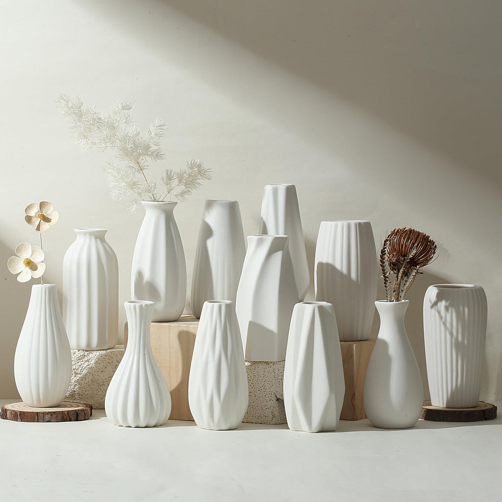 Matte Ceramic Bud Vases — White (Set of 12)