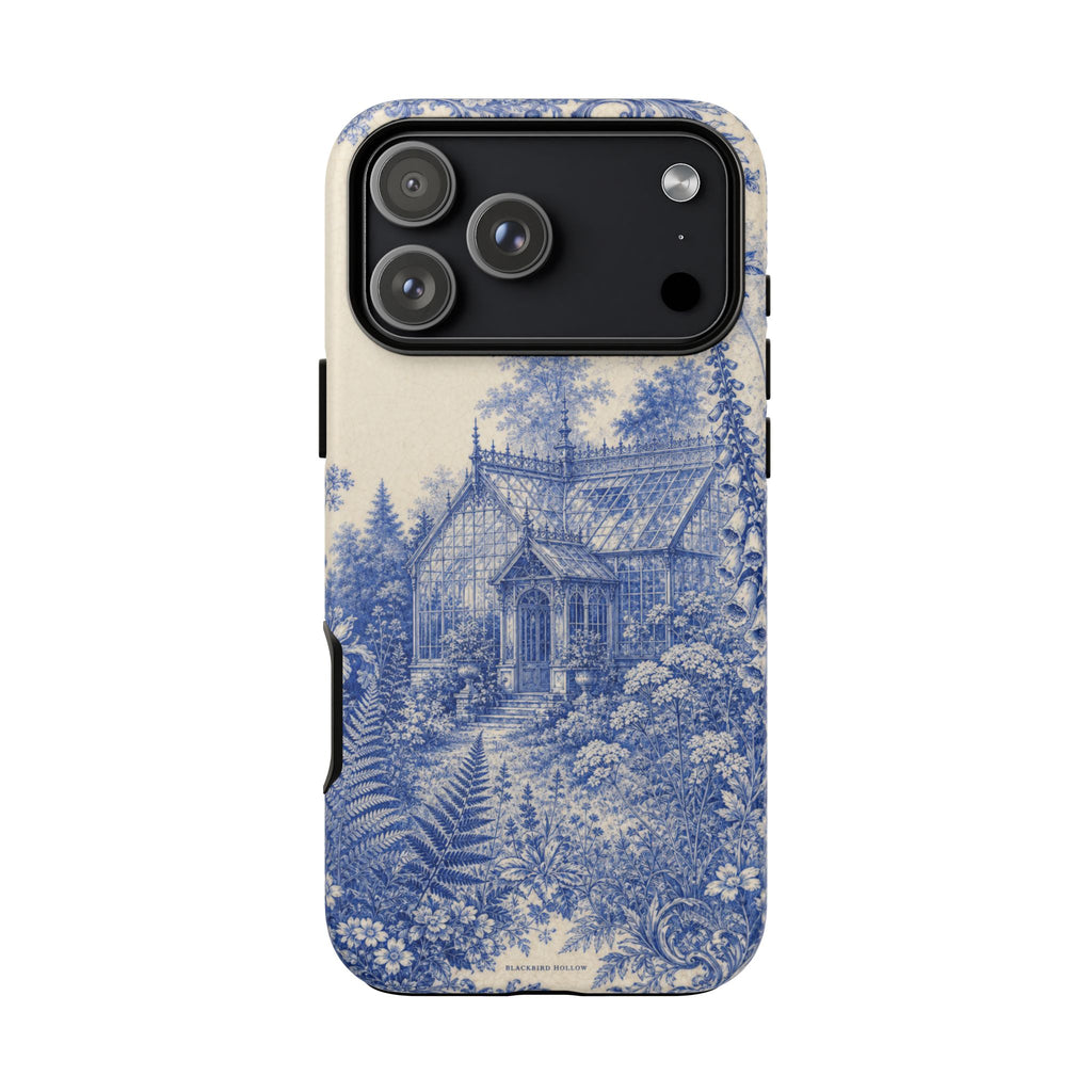 Blue Botanical iPhone Case for iPhone 15–17, Cobalt Greenhouse