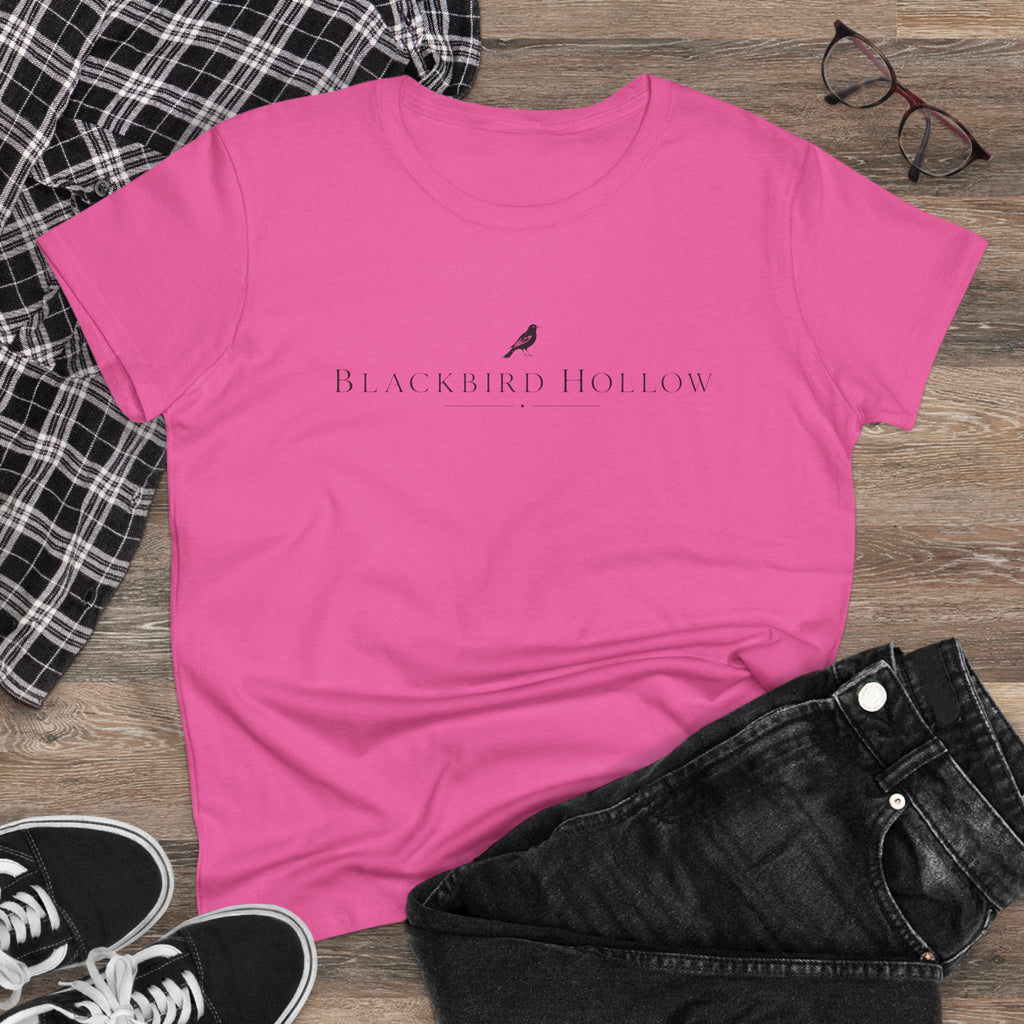 Blackbird Hollow Women's Tee — Minimal Script Logo Cotton Shirt