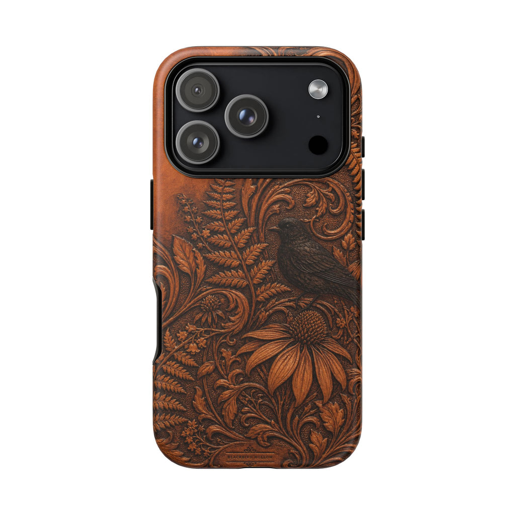 Floral Matte iPhone Case for iPhone 15–17, Tooled Leather Look