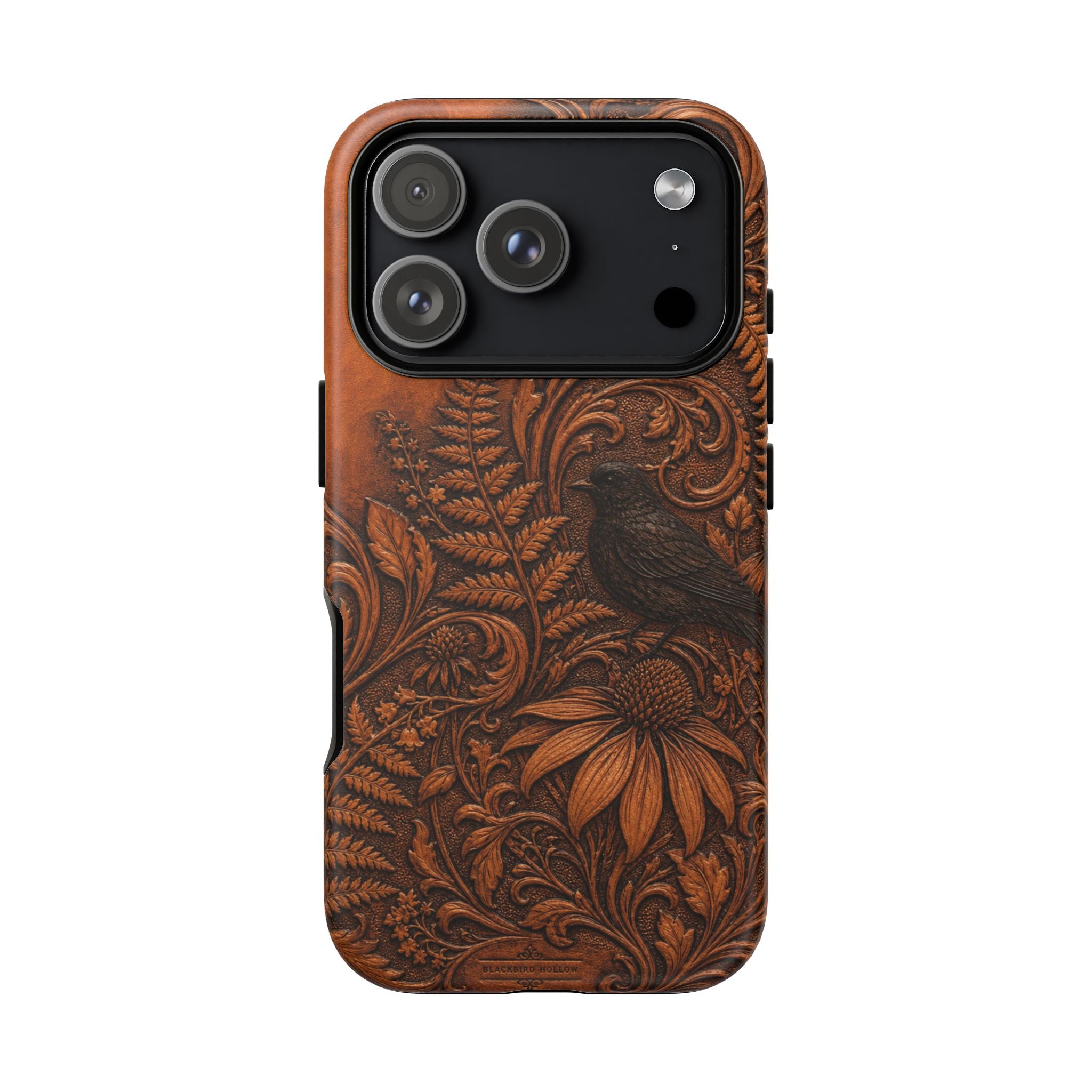 Floral Matte iPhone Case for iPhone 15–17, Tooled Leather Look