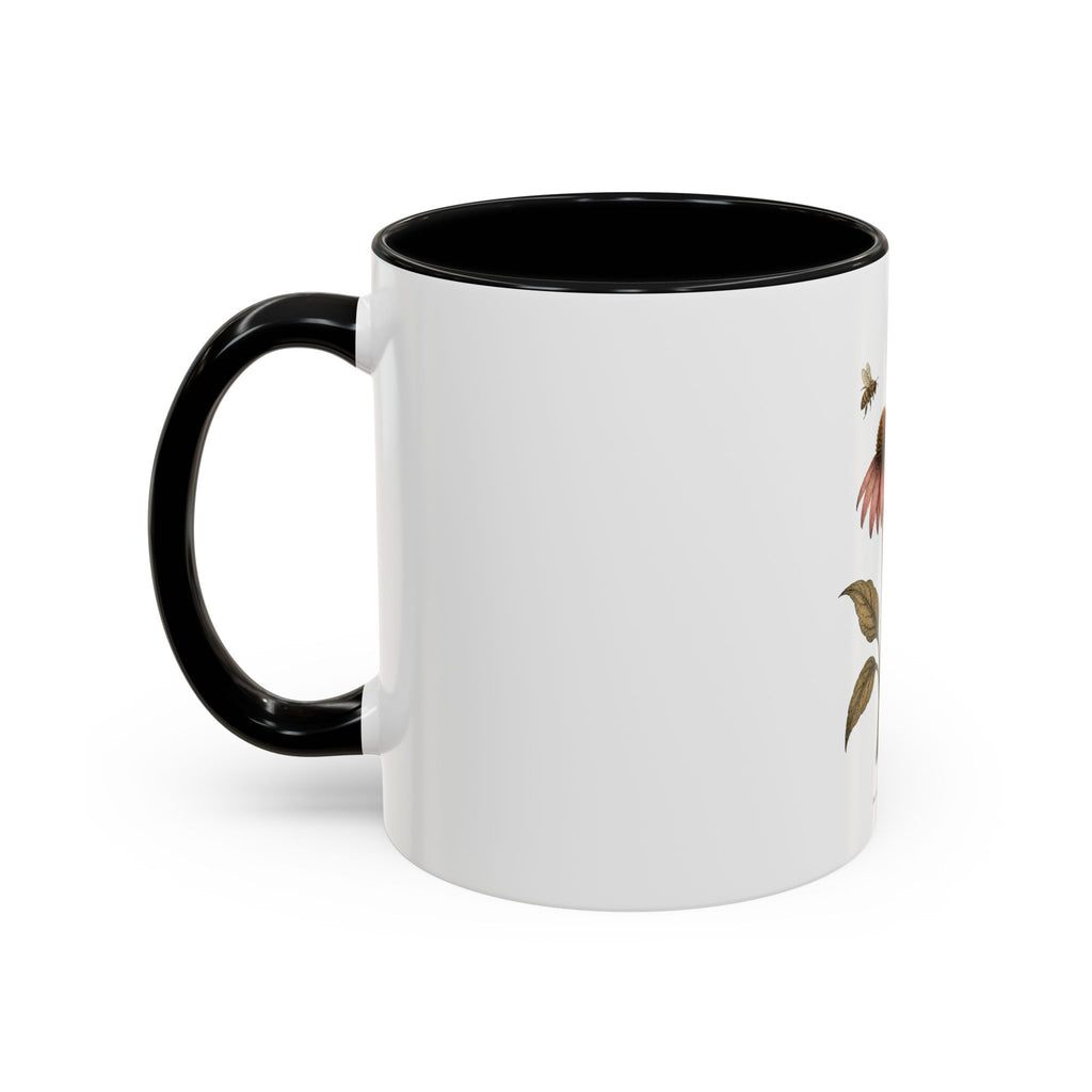 Botanical Coffee Mug, Echinacea and Honeybee Garden Design