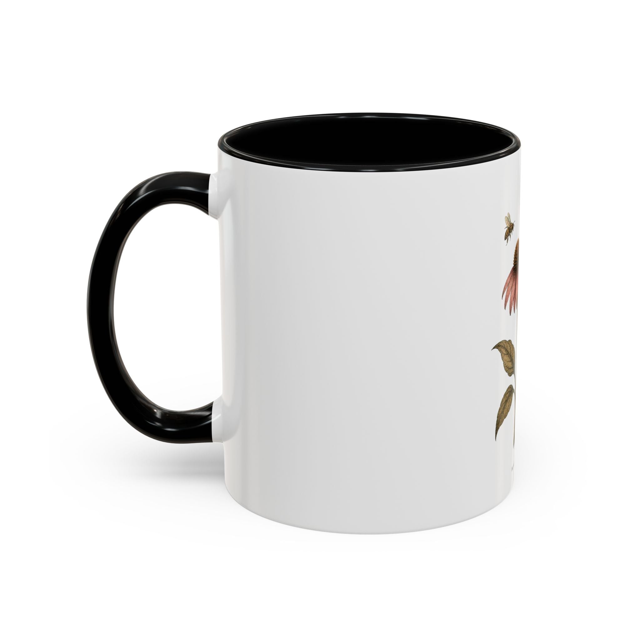 Botanical Coffee Mug, Echinacea and Honeybee Garden Design