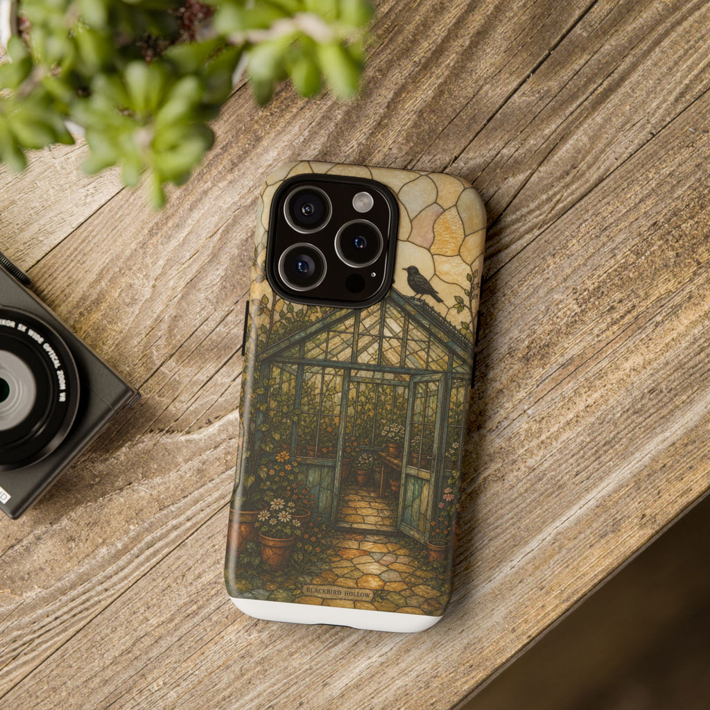 Stained Glass iPhone Case for iPhone 15–17, Botanical Greenhouse