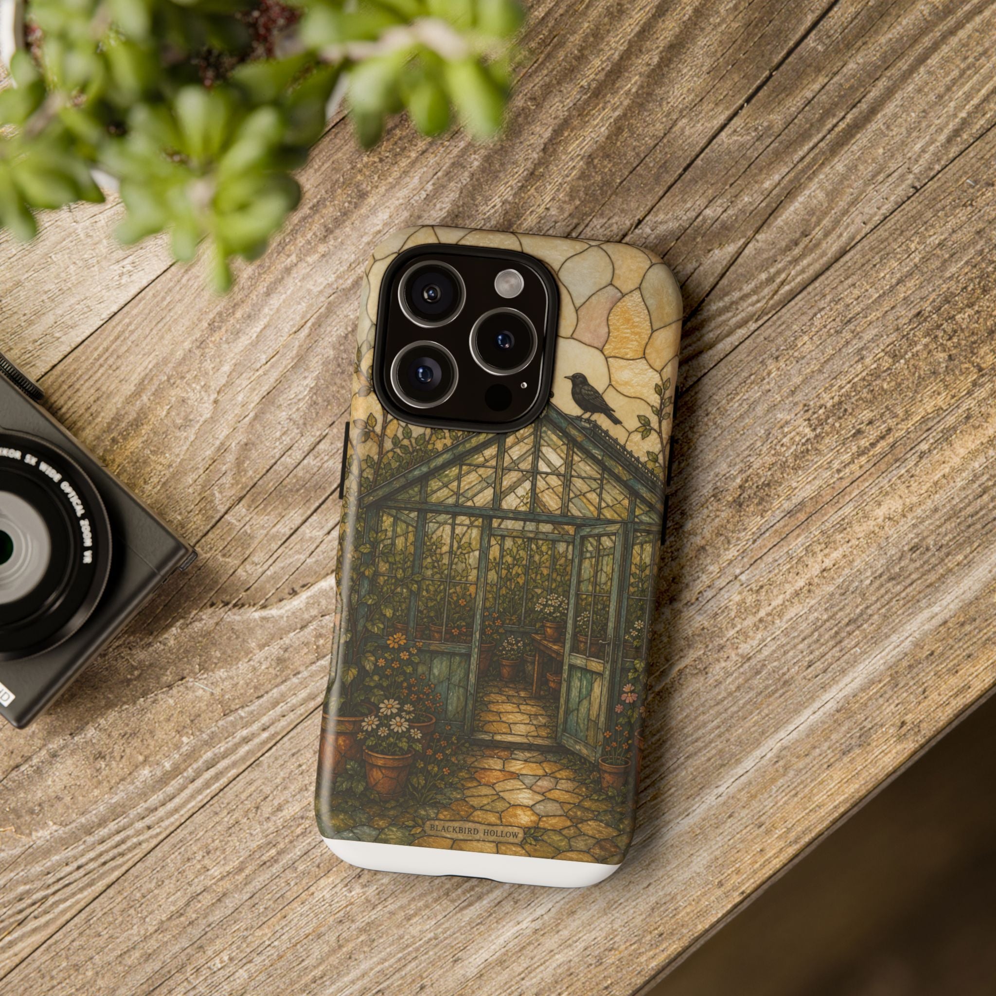 Stained Glass iPhone Case for iPhone 15–17, Botanical Greenhouse
