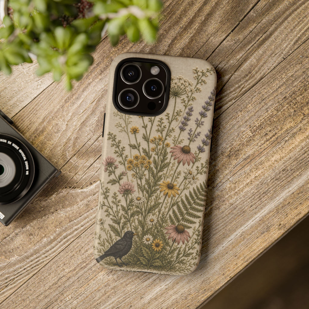Floral Matte iPhone Case for iPhone 15–17, Embroidered Meadow
