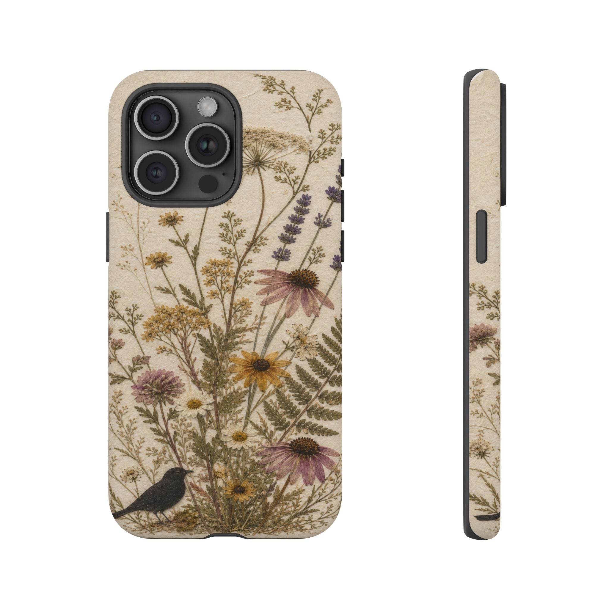Pressed Flower iPhone Case for iPhone 15–17, Wildflower Herbarium