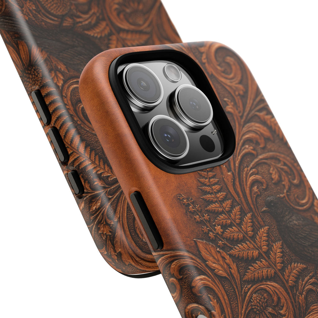 Floral Matte iPhone Case for iPhone 15–17, Tooled Leather Look
