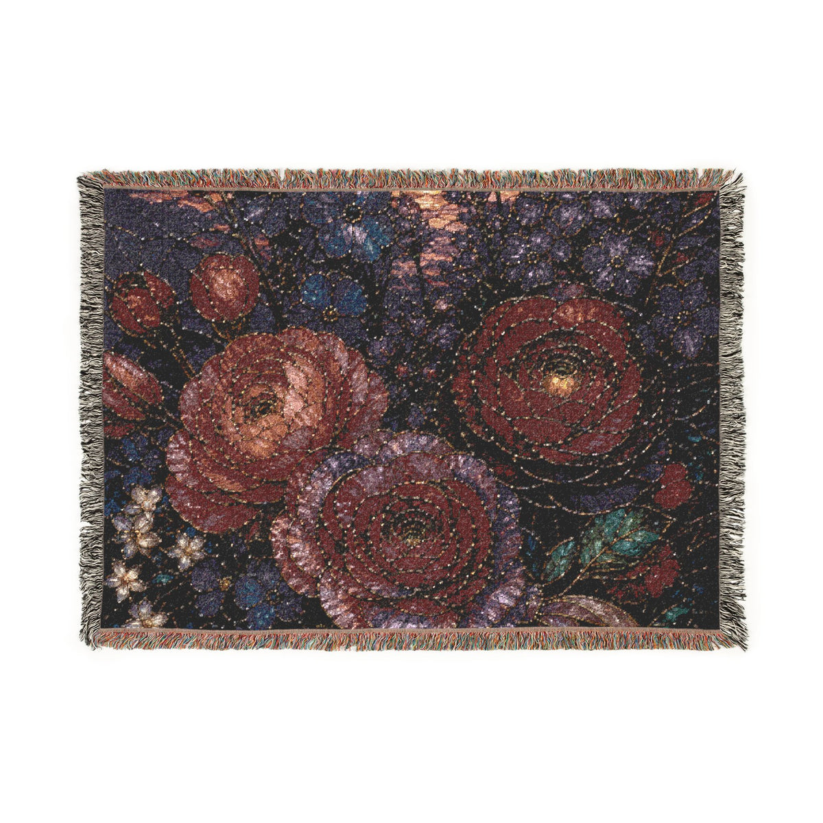 Stained Glass Bouquet Woven Cotton Blanket, Floral Wedding Throw, 60 x 80