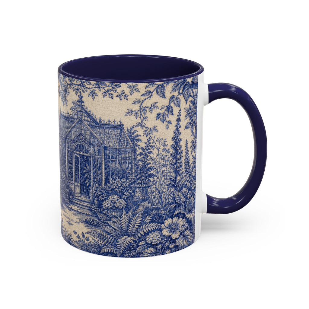 Blue Botanical Coffee Mug, Cobalt Greenhouse Garden Design