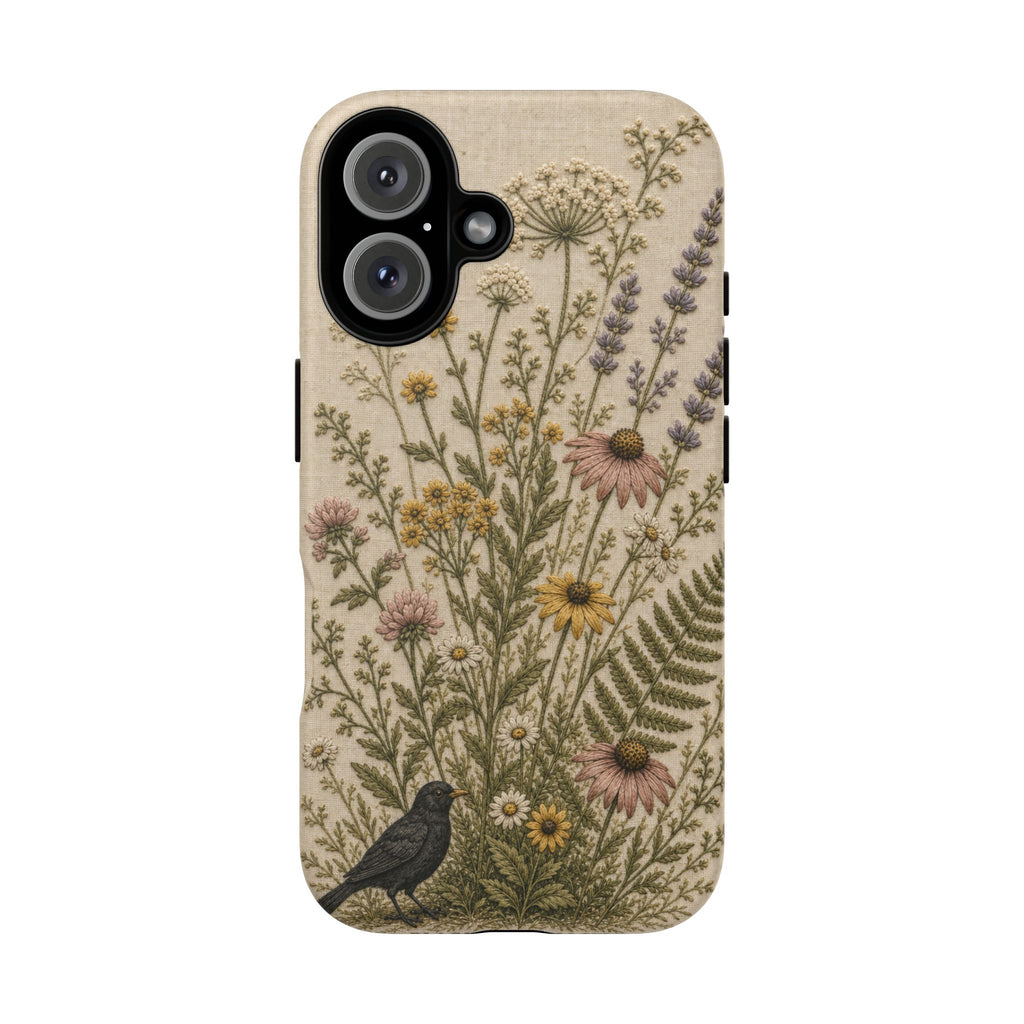 Floral Matte iPhone Case for iPhone 15–17, Embroidered Meadow