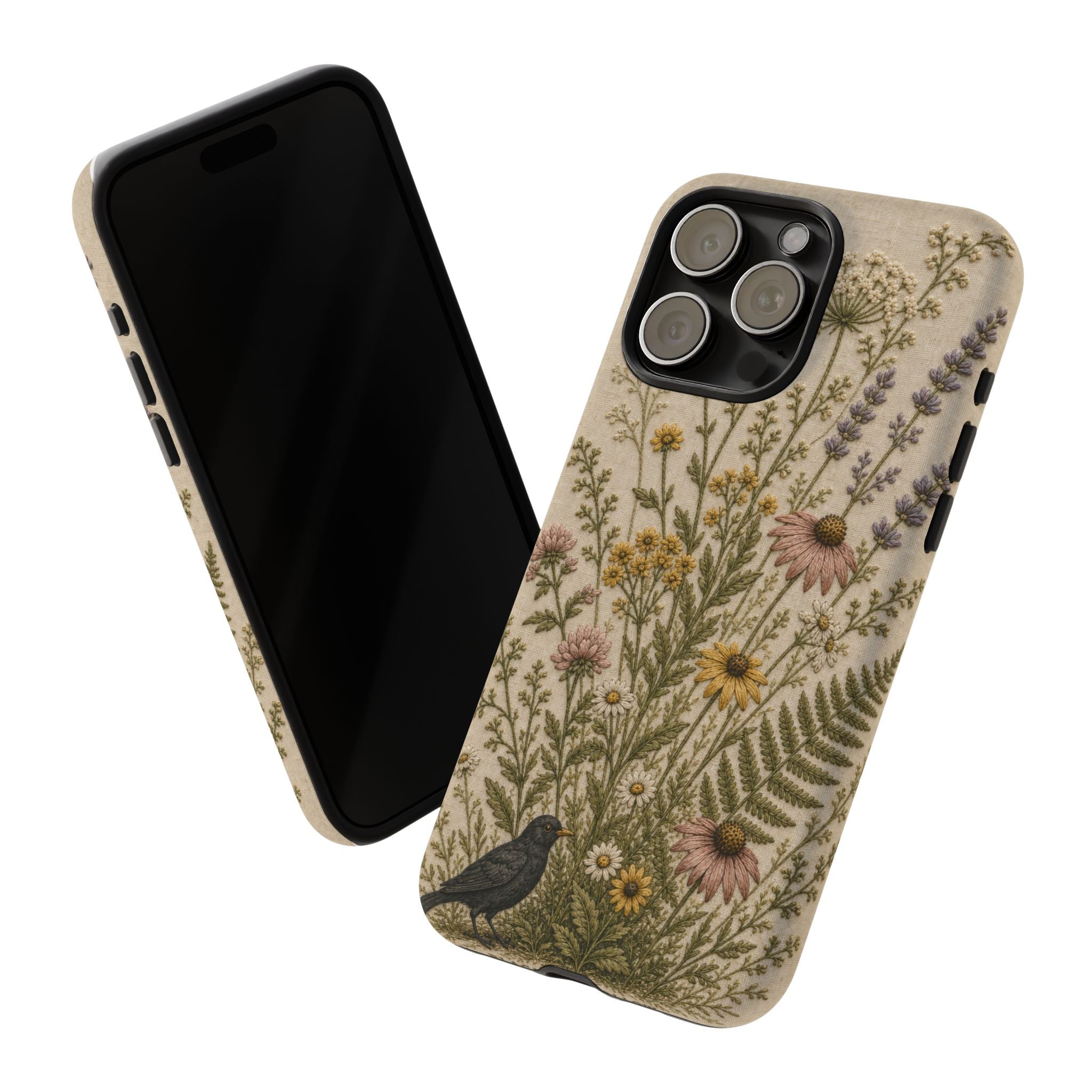 Floral Matte iPhone Case for iPhone 15–17, Embroidered Meadow