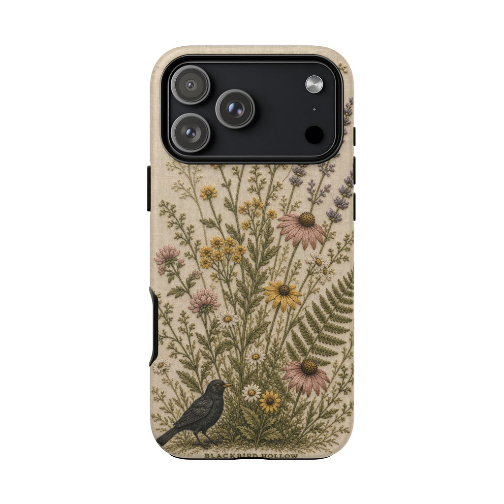 Floral Matte iPhone Case for iPhone 15–17, Embroidered Meadow
