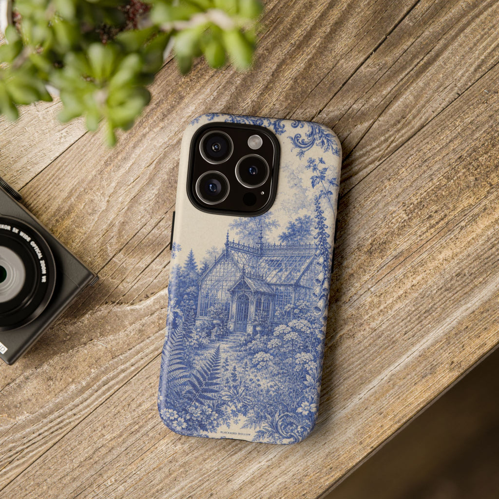 Blue Botanical iPhone Case for iPhone 15–17, Cobalt Greenhouse
