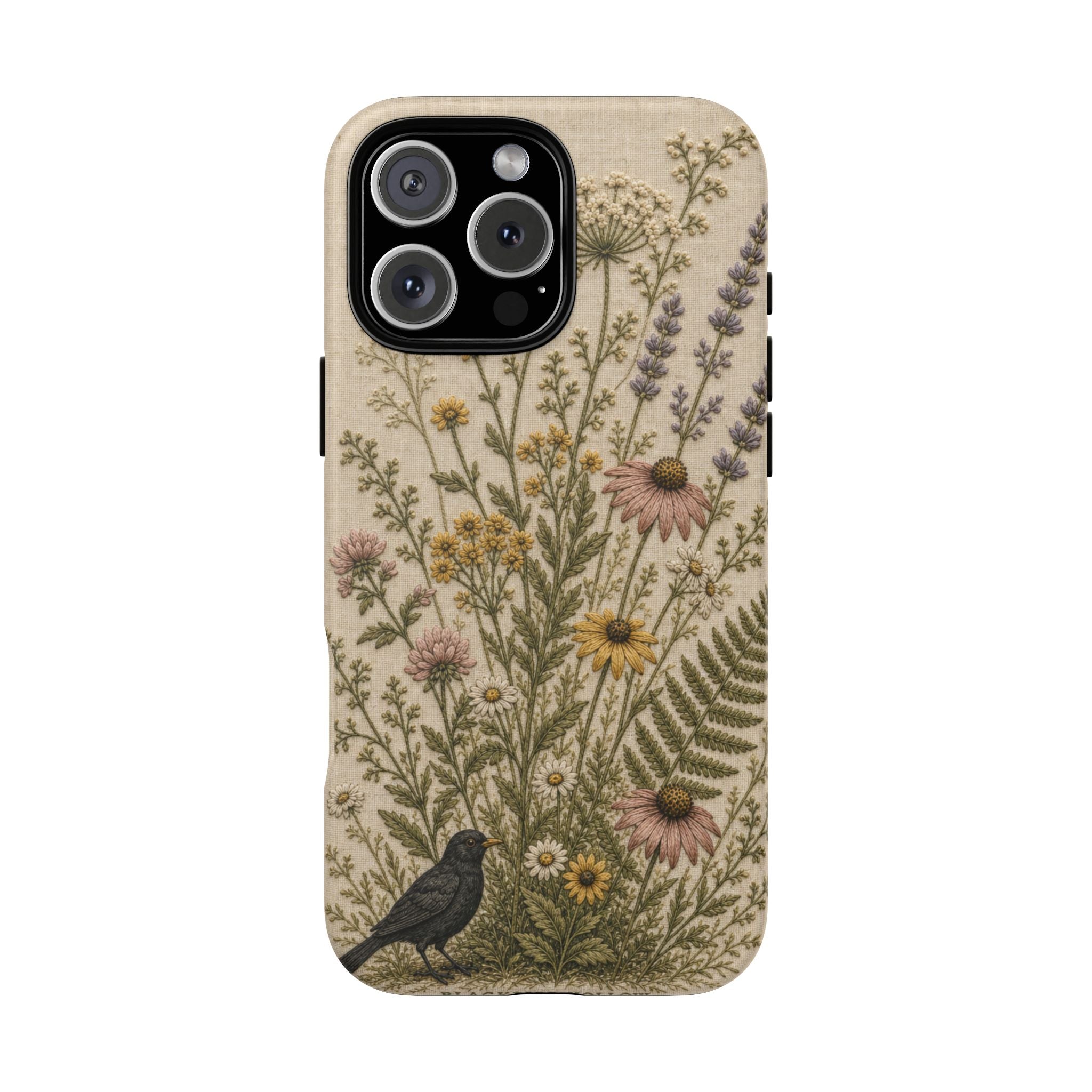 Floral Matte iPhone Case for iPhone 15–17, Embroidered Meadow