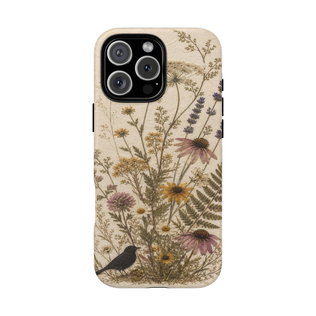 Pressed Flower iPhone Case for iPhone 15–17, Wildflower Herbarium