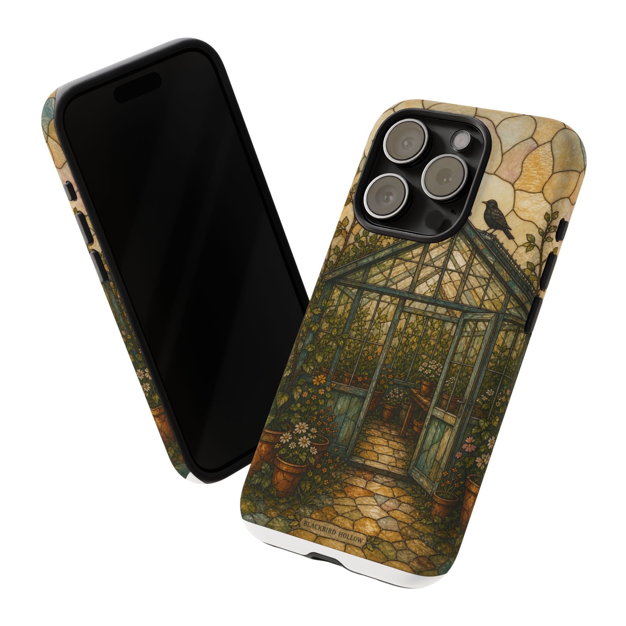Stained Glass iPhone Case for iPhone 15–17, Botanical Greenhouse