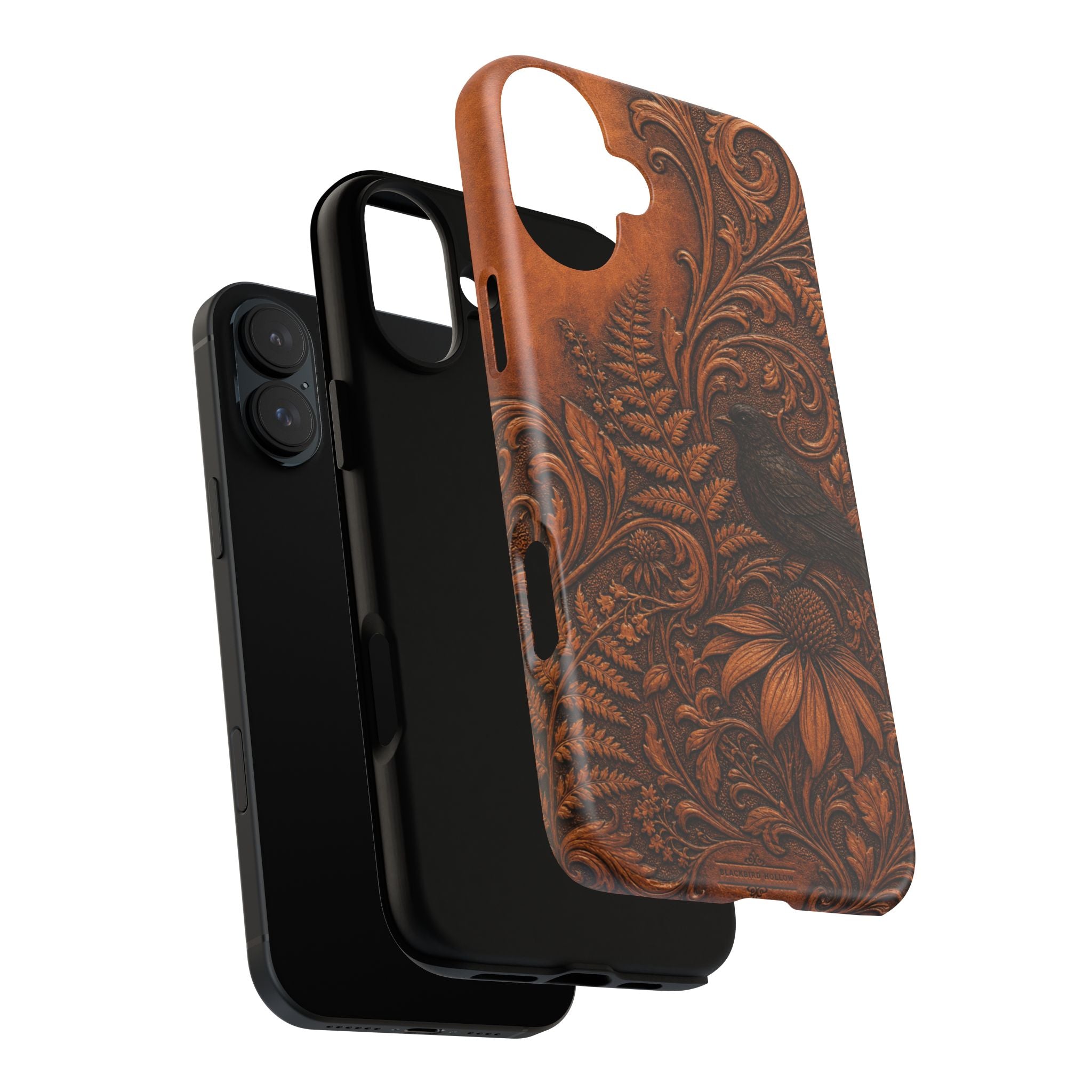 Floral Matte iPhone Case for iPhone 15–17, Tooled Leather Look
