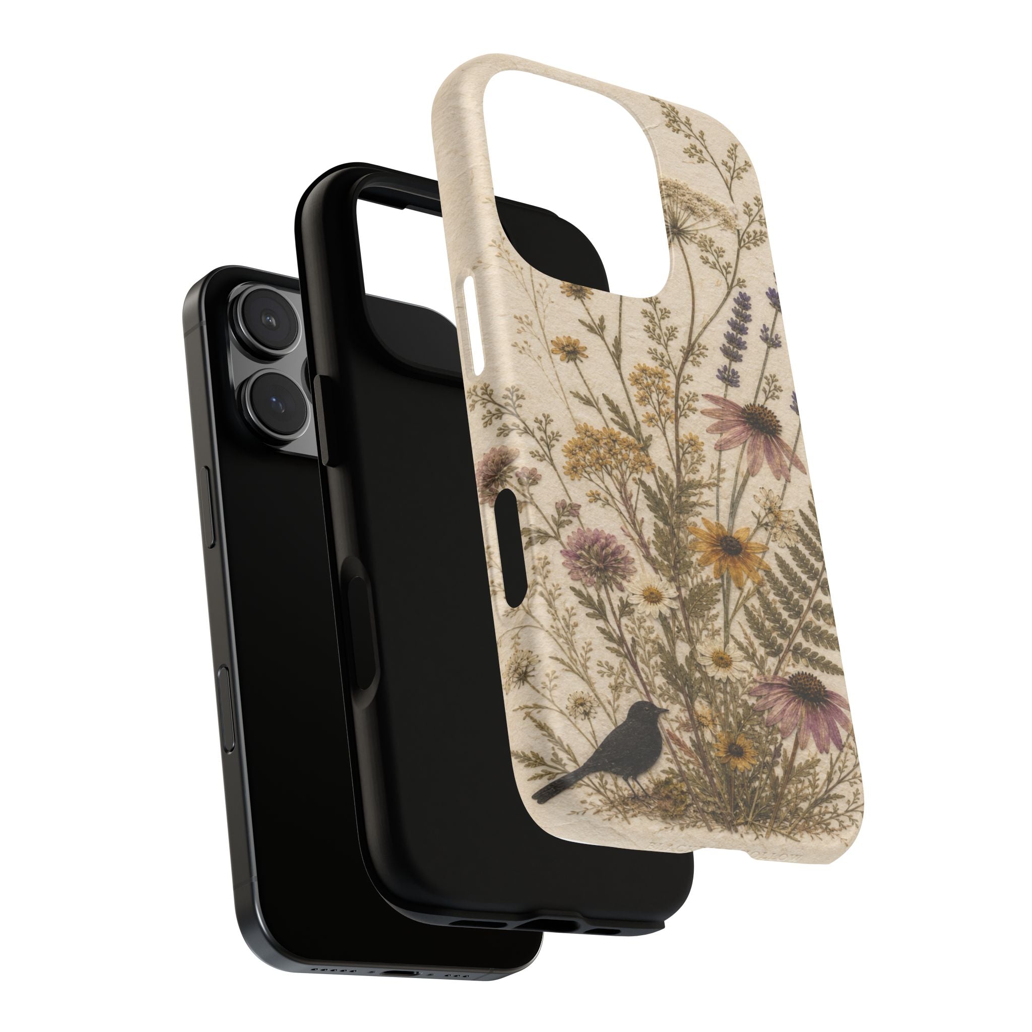 Pressed Flower iPhone Case for iPhone 15–17, Wildflower Herbarium