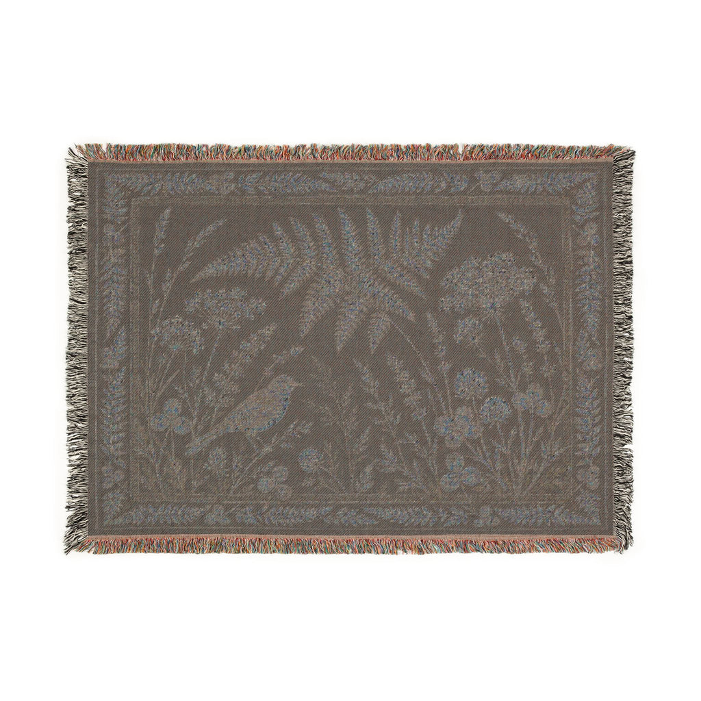 Blue Botanical Woven Throw Blanket, Cyanotype Wildflower Tapestry