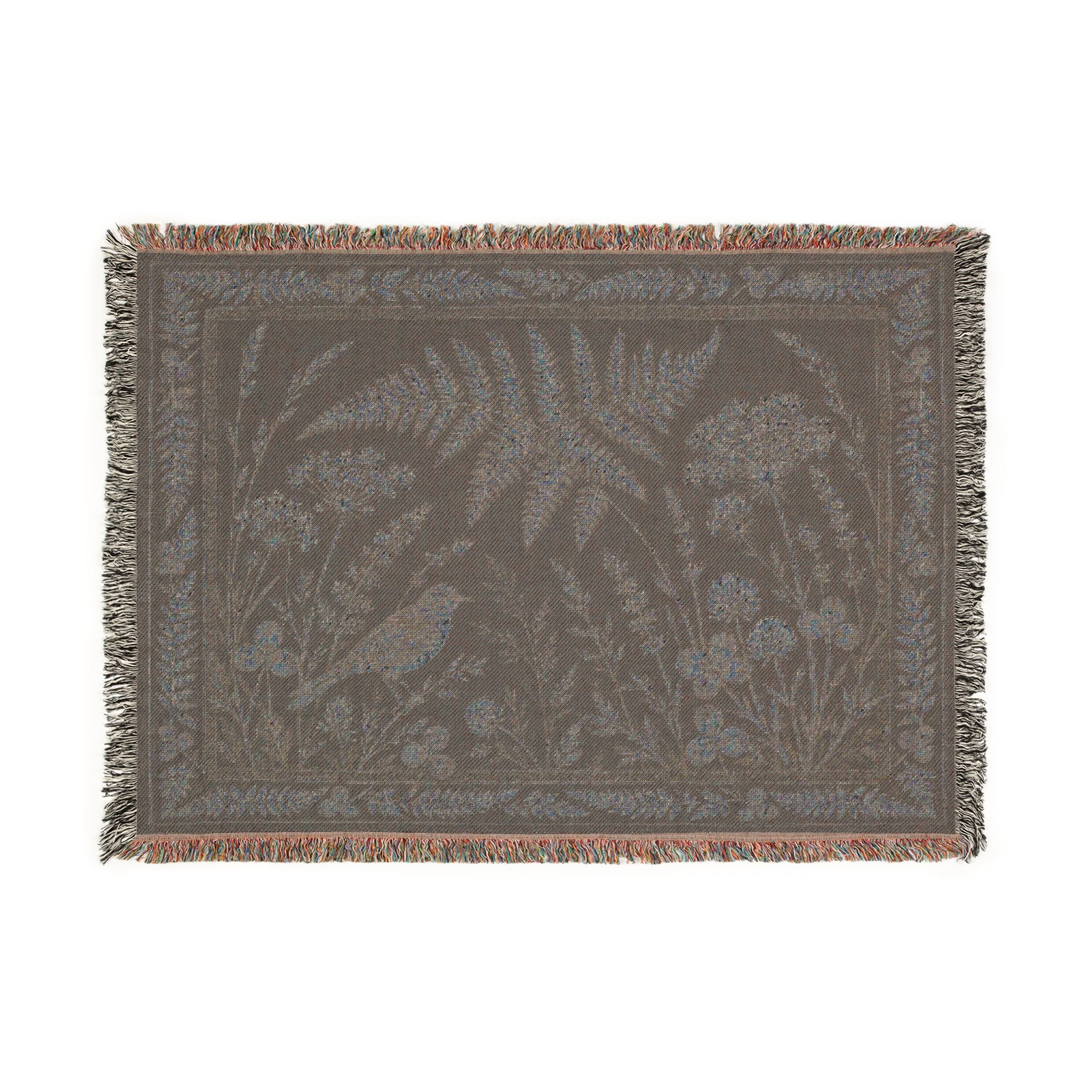 Blue Botanical Woven Throw Blanket, Cyanotype Wildflower Tapestry