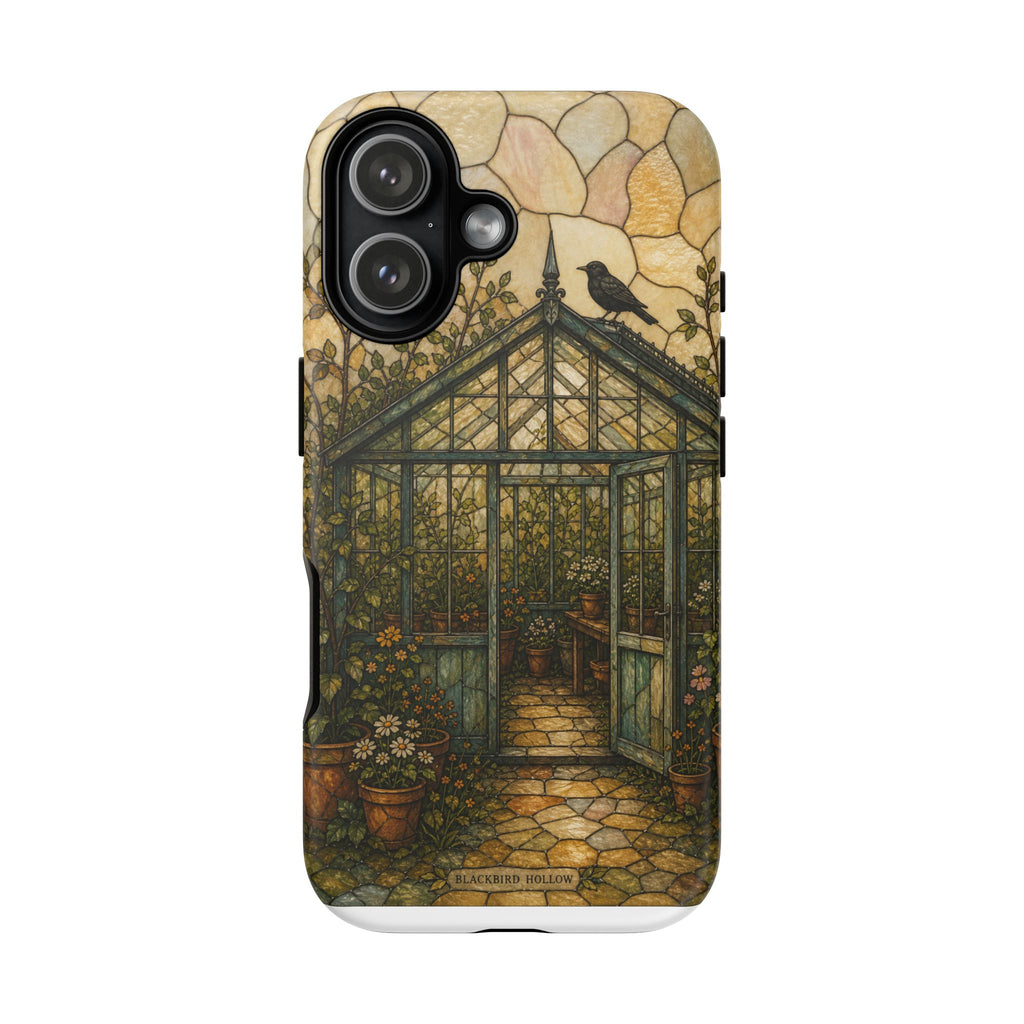 Stained Glass iPhone Case for iPhone 15–17, Botanical Greenhouse